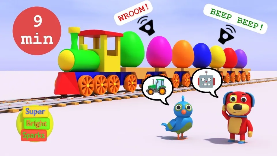 Train Surprise Eggs! Guess the Sound, Counting & Colors (9 Mins) | Dog and Bird