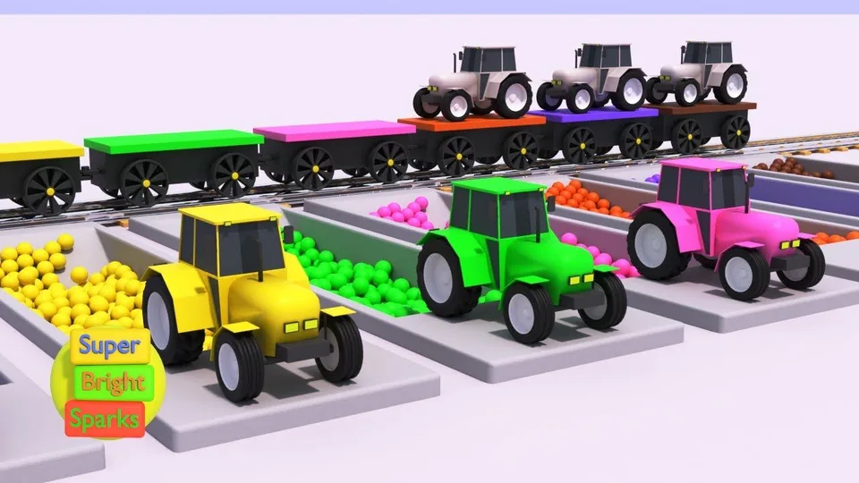 Learn colors with tractors and toy train